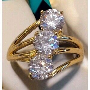 FZN Fusion Creations Gold Over Sterling 925  Sparkling CZ Cocktail Ring Sz 6